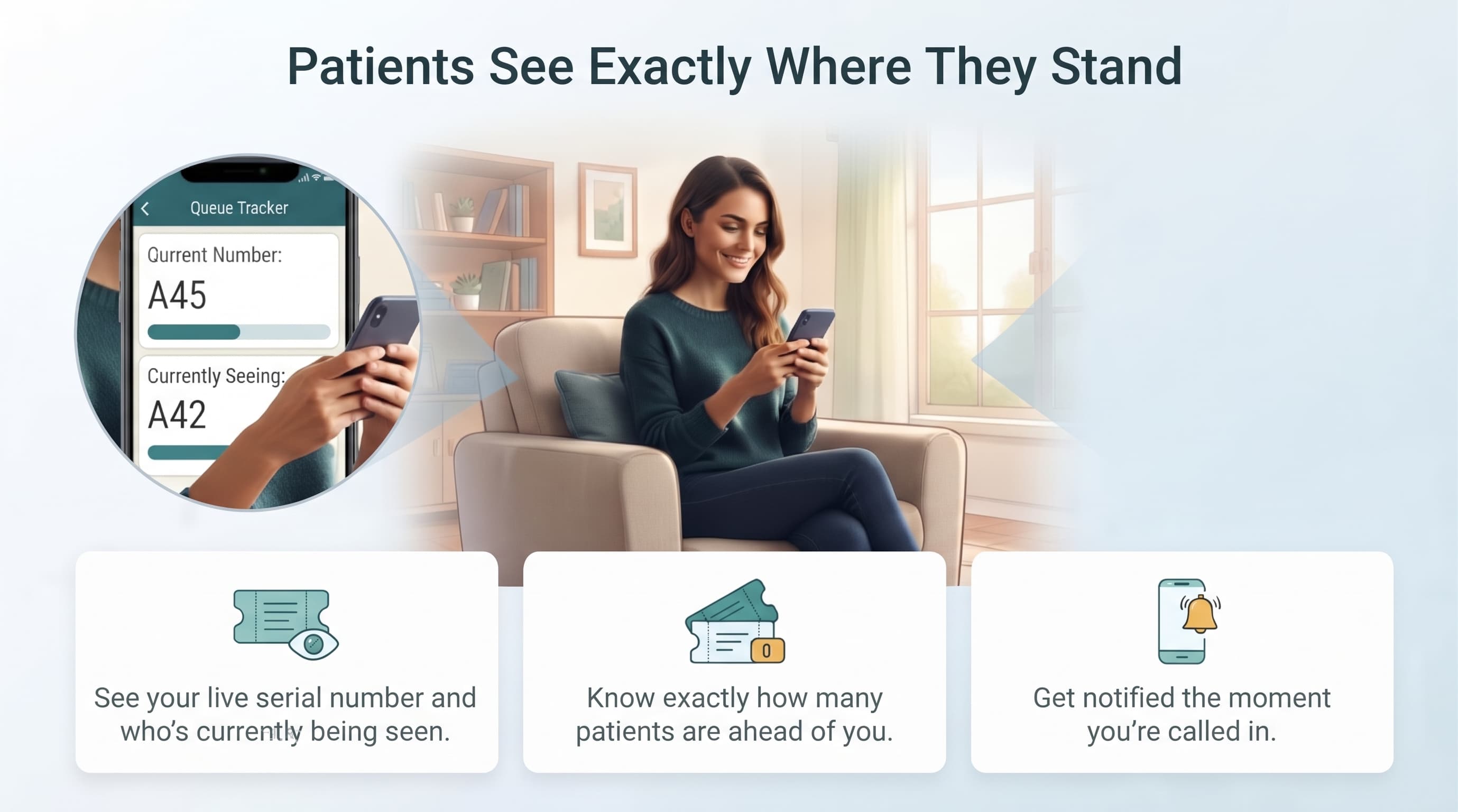 A patient following the live queue on her phone
